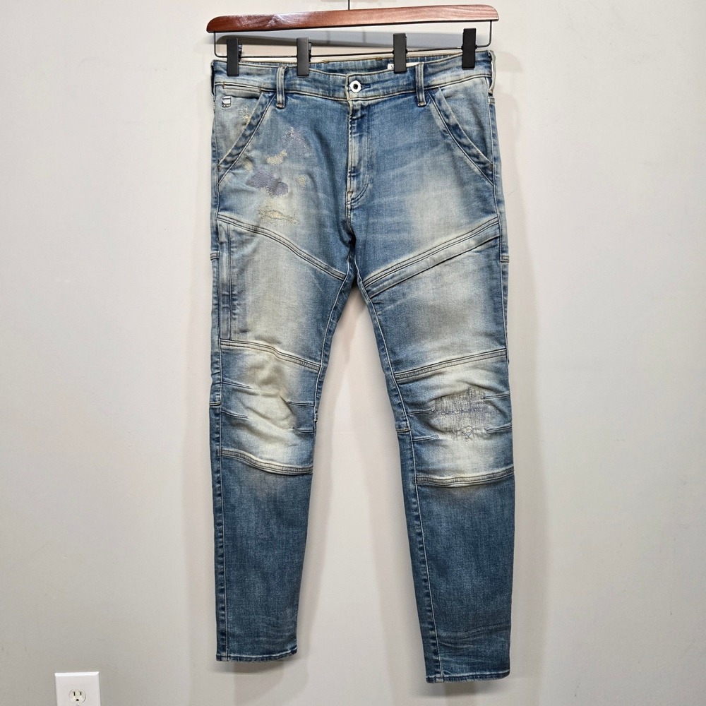 G Star Raw Rackam 3D Skinny Jeans 38x34 Restored Denim Moto Light Wash Stretch